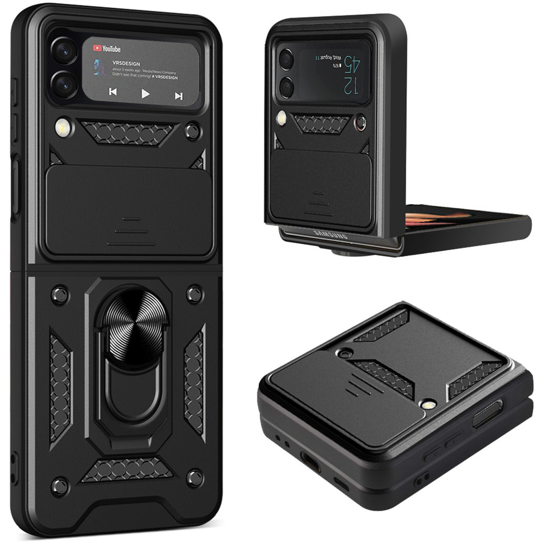 Hybrid Armor Camshield case for Samsung Galaxy Z Flip 4 armored case with camera cover black