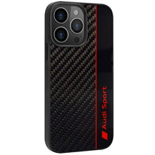 Заредете изображение във визуализатора на галерията – Original Case AUDI hardcase Carbon Fiber Stripe AUS-TPUPCIP13PM-R8/D1-BK for Iphone 13 Pro Max black
