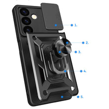 Заредете изображение във визуализатора на галерията – Hybrid Armor Camshield armored case for Samsung Galaxy S24 with camera cover - black
