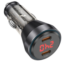 Заредете изображение във визуализатора на галерията – HOCO car charger 2 x Type C 30W with digital display PD60W NZ12C transparent black
