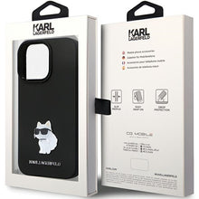 Заредете изображение във визуализатора на галерията – Original Pouch KARL LAGERFELD hardcase Silicone C Metal Pin KLHCP13XSMHCNPK for Iphone 13 Pro Max black

