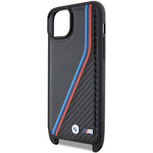 Заредете изображение във визуализатора на галерията – BMW M Edition Carbon Tricolor Lines &amp; Strap case for iPhone 15 Plus / 14 Plus - black
