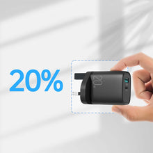 Заредете изображение във визуализатора на галерията – Joyroom fast UK wall charger USB Type C + USB 20W PD QC3.0 black (L-QP2011) + USB Type C - Lightning cable 1m (S-M006)
