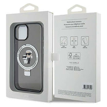Заредете изображение във визуализатора на галерията – Karl Lagerfeld Ring Stand Karl&amp;Choupette MagSafe case for iPhone 14 / 15 / 13 - black
