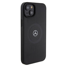 Заредете изображение във визуализатора на галерията – Original Case MERCEDES hardcase Crossed Lines Pattern Leather MagSafe MEHMP15S23RMMK for Iphone 15 Black
