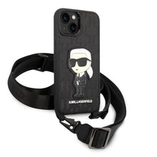Заредете изображение във визуализатора на галерията – Karl Lagerfeld KLHCP14SSTKMK iPhone 14 6.1" black/black hardcase Monogram Ikonik Patch
