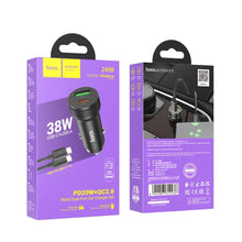 Заредете изображение във визуализатора на галерията – HOCO car charger USB QC 18W + Type C 20W + cable Type C to Type C PD38W Z49B Level black
