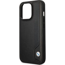 Заредете изображение във визуализатора на галерията – Case BMW BMHCP14L22RBDK iPhone 14 Pro 6.1" black/black hardcase Leather Blue Dots
