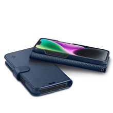 Заредете изображение във визуализатора на галерията – Spigen Wallet S Leather Flip Wallet for iPhone 14 Blue - TopMag
