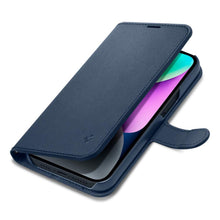 Заредете изображение във визуализатора на галерията – Spigen Wallet S Leather Flip Wallet for iPhone 14 Blue - TopMag
