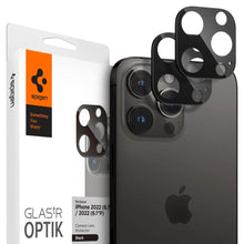 Заредете изображение във визуализатора на галерията – Spigen Optik. TR Camera Protector Camera tempered glass (2 pcs) iPhone 14 Pro / 14 Pro Max black - TopMag
