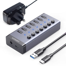 Заредете изображение във визуализатора на галерията – Ugreen multifunctional HUB 7in1 USB Type C - 7x USB Type A 3.0 PD DC 12V gray (CM481) - TopMag
