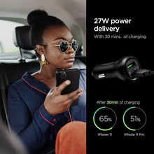 Заредете изображение във визуализатора на галерията – Spigen STEADIBOOST F31QC 2-PORT CAR CHARGER PD27W/QC3.0 BLACK
