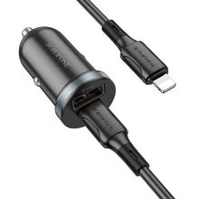Заредете изображение във визуализатора на галерията – Borofone Car charger BZ22 Scenery - USB + Type C - QC 3.0 PD 30W with Type C to Lightning cable black
