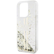 Заредете изображение във визуализатора на галерията – Original faceplate case GUESS GUHCP15LLFCSEGT for iPhone 15 Pro (Liquid Glitter Gold Stripes / transparent)
