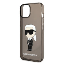 Заредете изображение във визуализатора на галерията – Original Pouch KARL LAGERFELD  Ikonik Karl Lagerfeld KLHCP14MHNIKTCK for Iphone 14 Plus black
