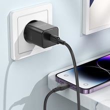 Заредете изображение във визуализатора на галерията – Borofone Wall charger BN13 Safety GaN - Type C - PD 30W with Type C to Lightning cable black
