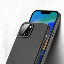 Заредете изображение във визуализатора на галерията – Dux Ducis Grit Leather Case for iPhone 14 Plus Elegant Faux Leather Cover (MagSafe Compatible) Black
