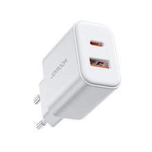 Заредете изображение във визуализатора на галерията – Joyroom JR-TCF05 20W USB-C / USB-A Fast Dual Port Wall Charger - White + USB-C - Lightning 1m
