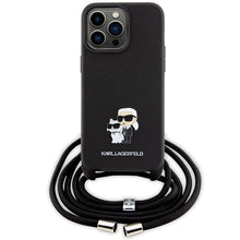 Заредете изображение във визуализатора на галерията – Original Pouch KARL LAGERFELD hardcase Crossbody Saffiano Metal Pin Karl&amp;Choupette KLHCP15XSAKCPSK for Iphone 15 Pro Max Black
