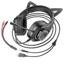 Заредете изображение във визуализатора на галерията – HOCO Gaming headphones Cute Cat Luminous W107 elf
