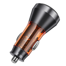Заредете изображение във визуализатора на галерията – HOCO car charger USB QC 18W + 2 x Type C 30W PD60W NZ12D transparent orange
