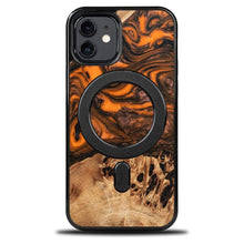 Заредете изображение във визуализатора на галерията – Wood and Resin Case for iPhone 12/12 Pro MagSafe Bewood Unique Orange - Orange Black
