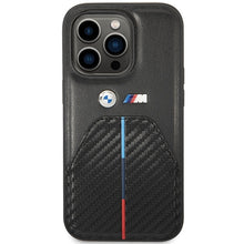 Заредете изображение във визуализатора на галерията – Original Case BMW Stamped Tricolor Stripe BMHCP14L22NSTB for Iphone 14 Pro Black
