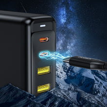 Заредете изображение във визуализатора на галерията – Choetech charger GaN 140W 4 ports (2x USB C, 2x USB) black (PD6005)
