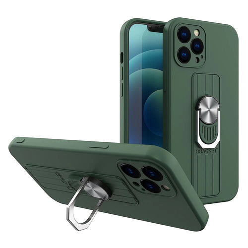 Ring Case silicone case with finger grip and stand for Xiaomi Redmi Note 9 Pro / Redmi Note 9S dark green
