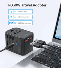 Заредете изображение във визуализатора на галерията – Choetech PD6041 USB-C USB-A PD 30W Travel Charger with 4 US EU UK AU Plugs - Black
