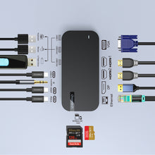 Заредете изображение във визуализатора на галерията – HUB Choetch M52 USB-C - USB-C PD/USB-C/USB-A/HDMI/VGA/DP/SD/TF/RJ45/AUX - gray
