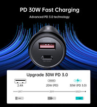 Заредете изображение във визуализатора на галерията – Choetech TC0014 USB-C USB-A PD 60W car charger with LED backlight - black

