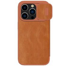 Заредете изображение във визуализатора на галерията – Nillkin Qin Pro Leather Flip Camera Cover Case for iPhone 15 Pro Max - Brown

