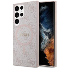 Заредете изображение във визуализатора на галерията – Guess 4G Collection Leather Metal Logo MagSafe Case for Samsung Galaxy S24 Ultra - Pink
