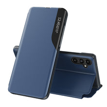 Заредете изображение във визуализатора на галерията – Eco Leather View Case cover for Samsung Galaxy A14 with flip stand blue
