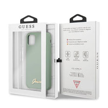 Заредете изображение във визуализатора на галерията – Guess GUHCN65LSLMGKA iPhone 11 Pro Max khaki hard case Silicone Vintage Gold Logo
