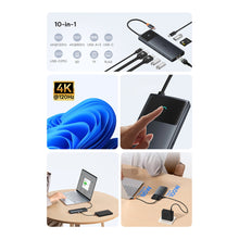 Заредете изображение във визуализатора на галерията – HUB 10in1 Baseus Metal Gleam Series USB-C to USB-C PD / USB-C / 3x USB-A / 2x HDMI / RJ-45 / SD / TF - black
