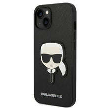 Заредете изображение във визуализатора на галерията – Оригинален гръб Karl Lagerfeld за iphone 14 (saffiano with karl head patch / black) - TopMag
