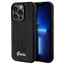 Заредете изображение във визуализатора на галерията – Original faceplate case GUESS GUHCP14XPSFDGSK for iPhone 14 Pro Max (Sequin Script Metal  / black)

