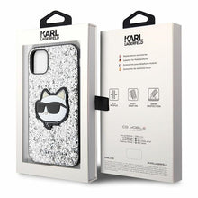 Заредете изображение във визуализатора на галерията – Original Pouch KARL LAGERFELD Glitter Choupette Patch KLHCN61G2CPS for Iphone 11/ Xr Silver
