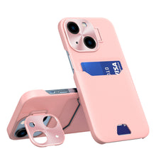 Заредете изображение във визуализатора на галерията – Leather Stand Case for iPhone 14 Plus Card Wallet Cover with Stand Pink
