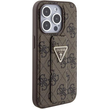 Заредете изображение във визуализатора на галерията – Guess Grip Stand 4G Triangle Strass case for iPhone 15 Pro - brown
