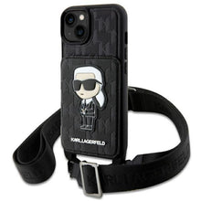 Заредете изображение във визуализатора на галерията – Karl Lagerfeld KLHCP14SCSAKHPKK iPhone 14 6.1" hardcase black/black Crossbody Saffiano Monogram Ikonik
