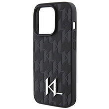Заредете изображение във визуализатора на галерията – Karl Lagerfeld Leather Monogram Hot Stamp Metal Logo case for iPhone 15 Pro Max - black
