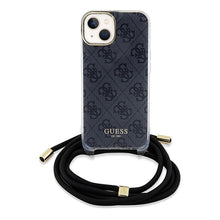 Заредете изображение във визуализатора на галерията – Original faceplate case GUESS GUHCP15SHC4SEK for iPhone 15 (Crossbody Cord 4G Print / black)
