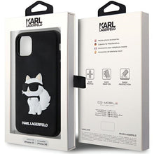 Заредете изображение във визуализатора на галерията – Original Pouch KARL LAGERFELD hardcase Rubber Choupette 3D KLHCN613DRKHNK for Iphone 11/ Xr Black
