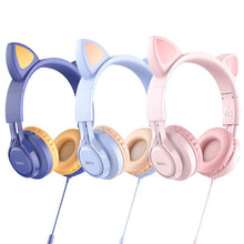 Заредете изображение във визуализатора на галерията – HOCO słuchawki nagłowne z mikrofonem W36 Cat Ear ciemno niebieskie
