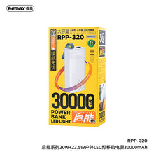 Заредете изображение във визуализатора на галерията – REMAX Power Bank 30000mAh RPP-320 Chinen - 2xUSB + Type C - PD 20W QC 22,5W blue
