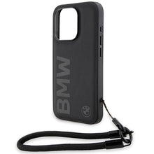 Заредете изображение във визуализатора на галерията – BMW Signature Leather Wordmark Cord case for iPhone 15 Pro Max - black
